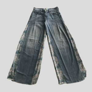 Lucky Brand Blue Wide Leg Jeans Low Rise Frayed Paisley Denim Sz 26